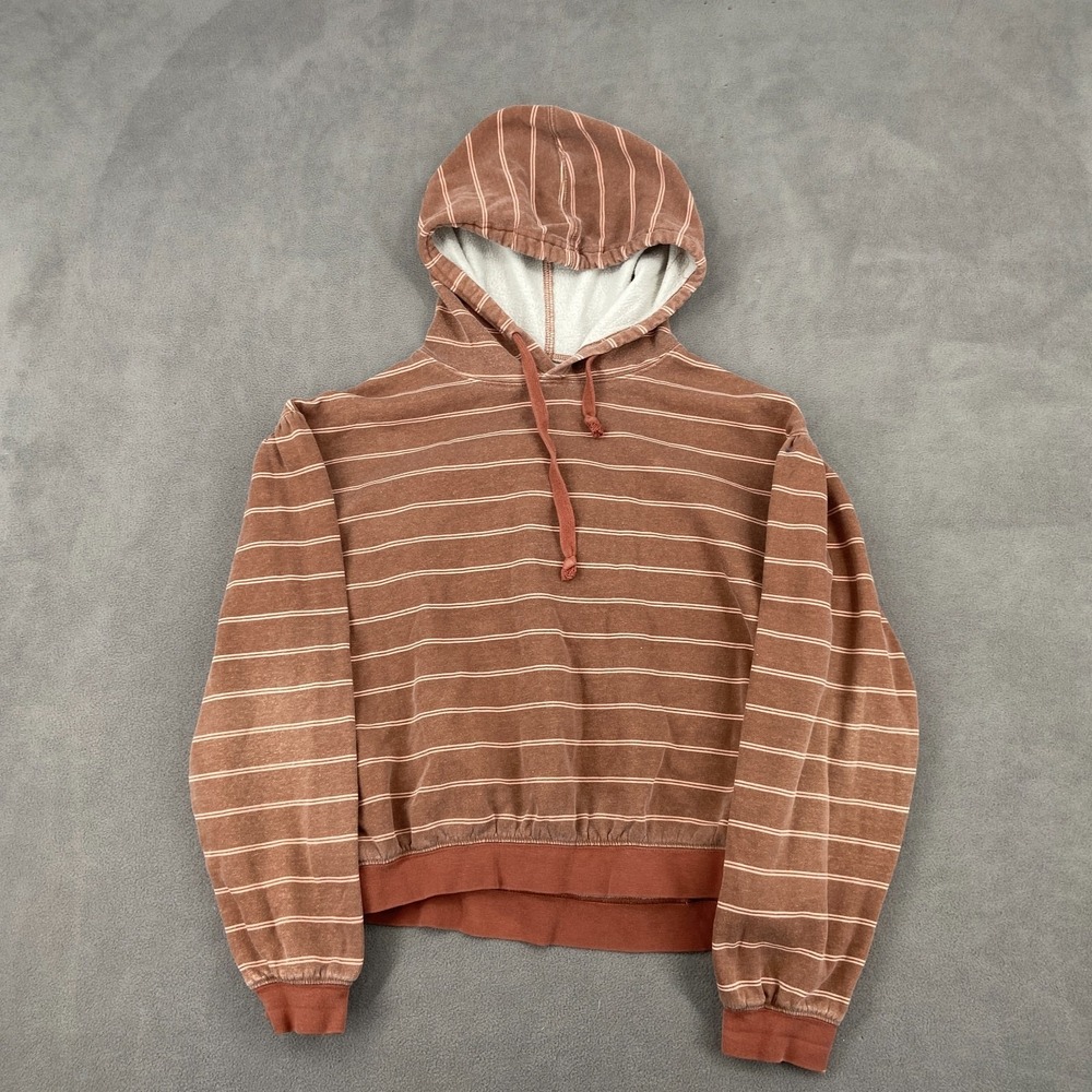 Urban Outfitters Crop Hoodie Womens Small Brown Striped Fleece Lined Drawstring